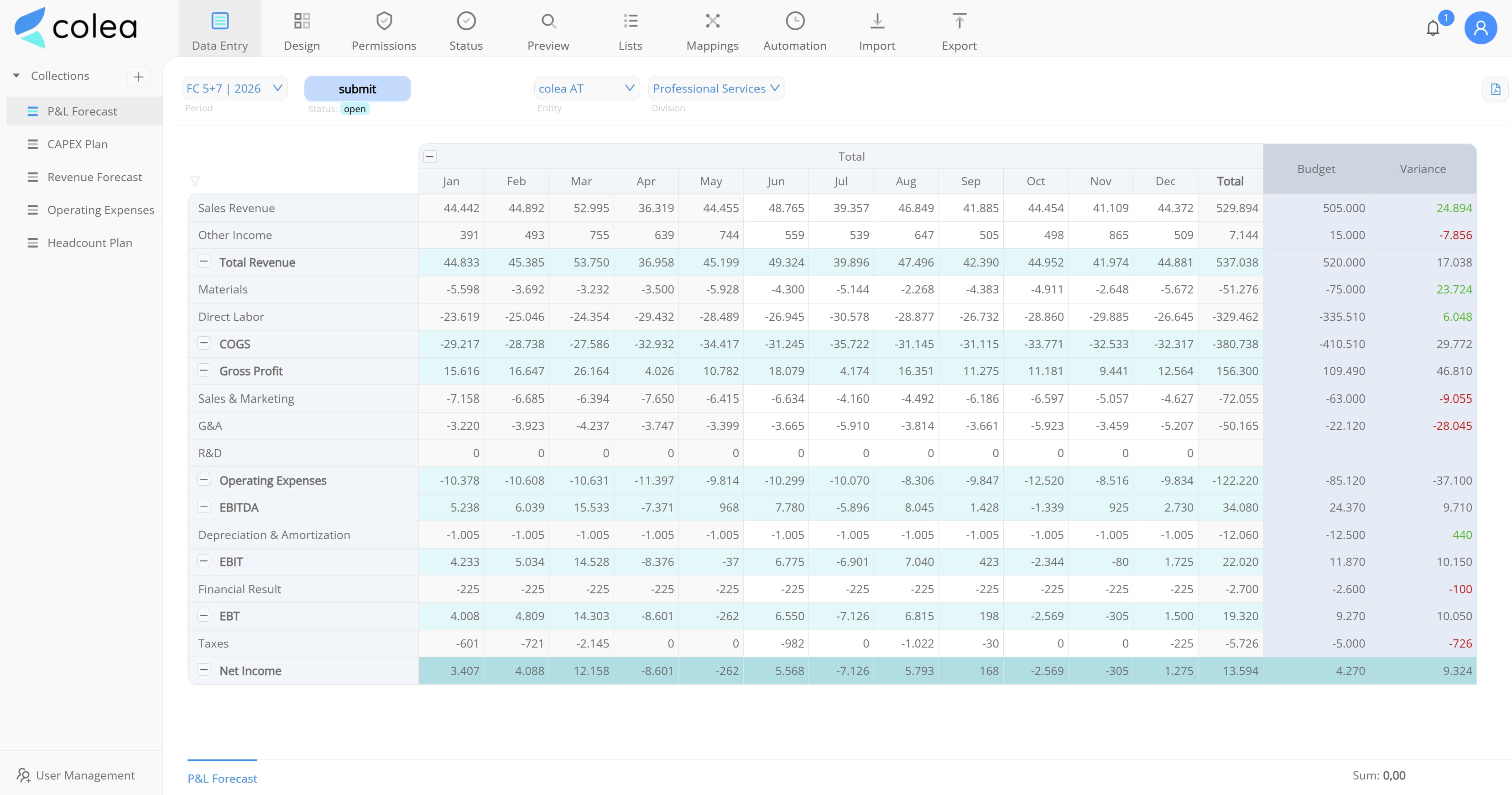 colea platform interface screenshot